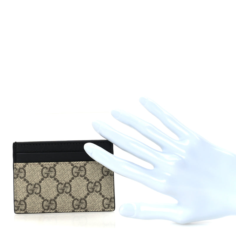  Gucci GG Supreme Monogram Calfskin Card Holder Beige Black