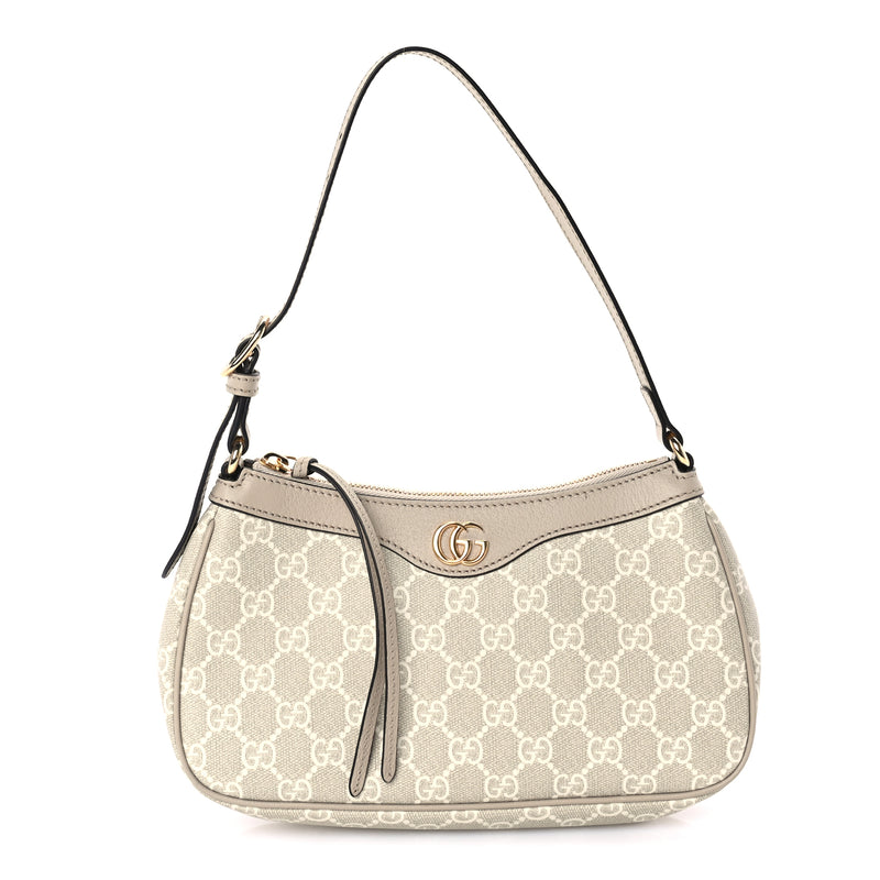  Gucci GG Supreme Monogram Textured Dollar Calfskin Small Ophidia Hobo  Beige/Mystic White/Oatmeal