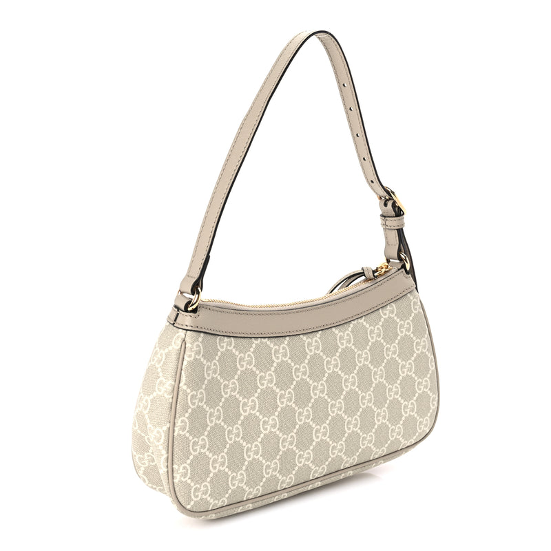  Gucci GG Supreme Monogram Textured Dollar Calfskin Small Ophidia Hobo  Beige/Mystic White/Oatmeal