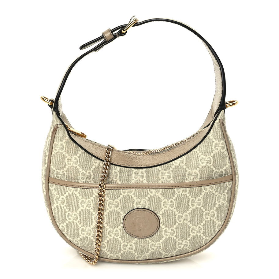 Gucci GG Supreme Monogram Textured Dollar Calfskin Mini Retro Interlocking G Half Moon Bag Beige Mystic White Oatmeal Image 1