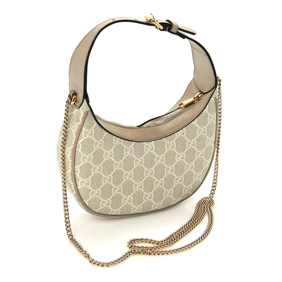 Gucci GG Supreme Monogram Textured Dollar Calfskin Mini Retro Interlocking G Half Moon Bag Beige Mystic White Oatmeal Image 2