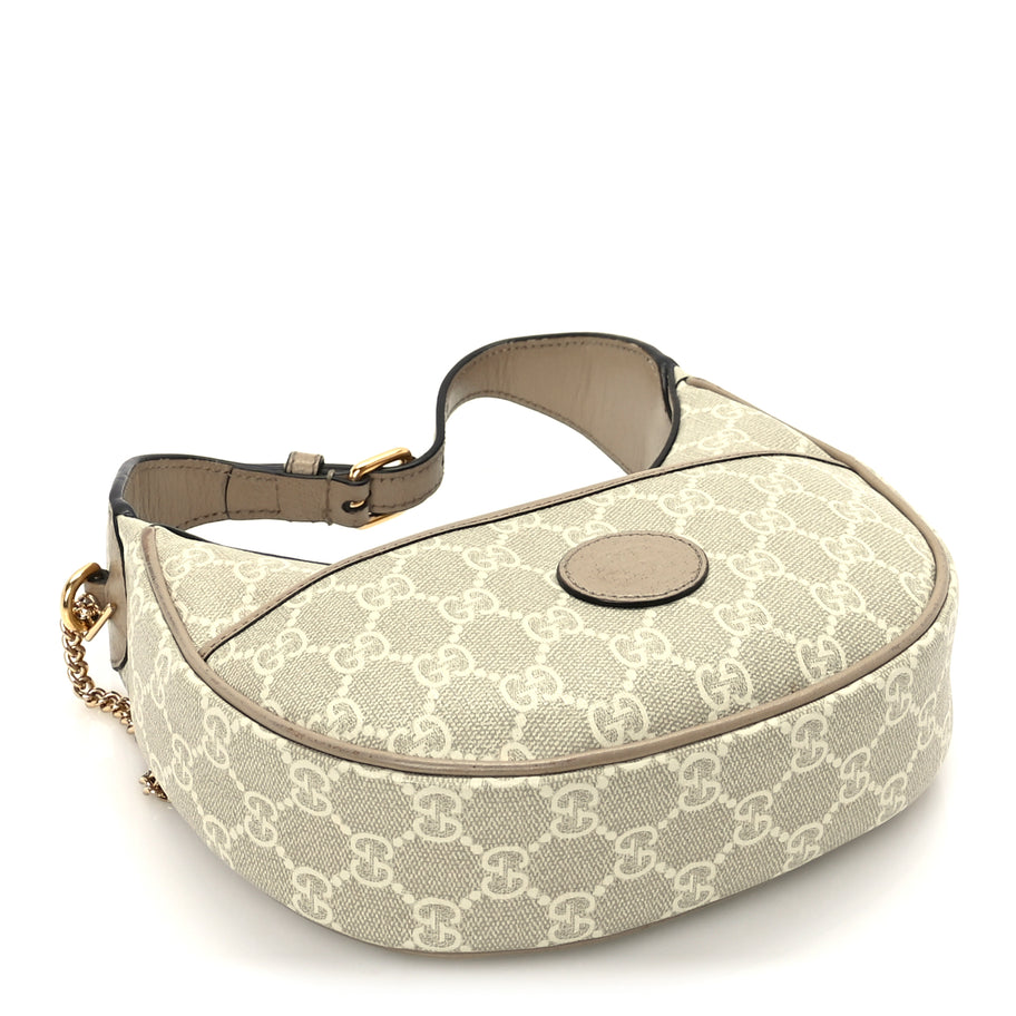 Gucci GG Supreme Monogram Textured Dollar Calfskin Mini Retro Interlocking G Half Moon Bag Beige Mystic White Oatmeal Image 3