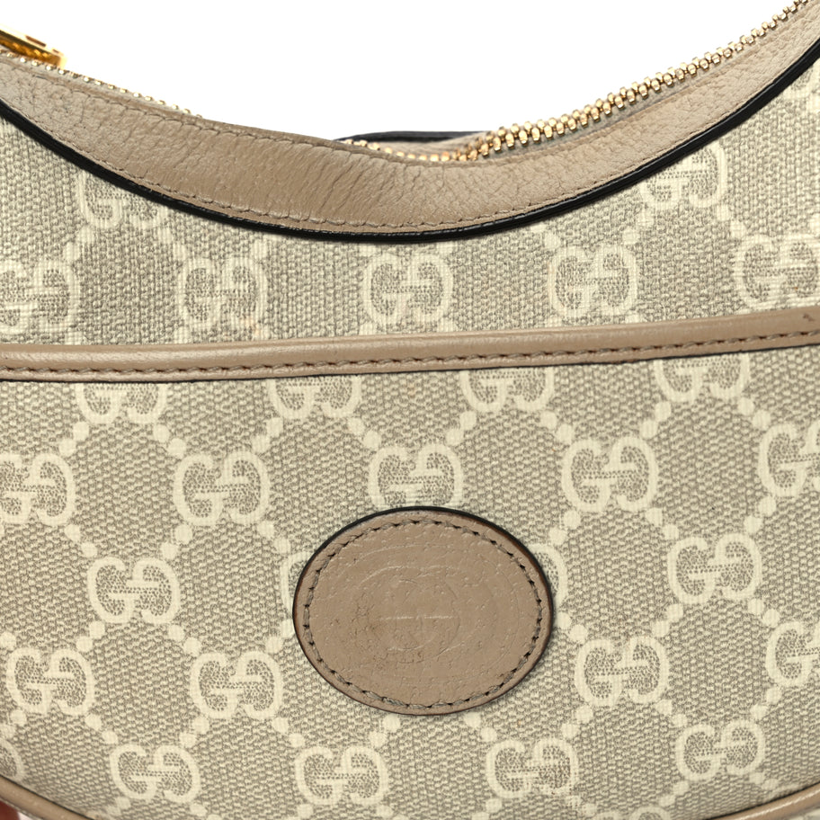 Gucci GG Supreme Monogram Textured Dollar Calfskin Mini Retro Interlocking G Half Moon Bag Beige Mystic White Oatmeal Image 6