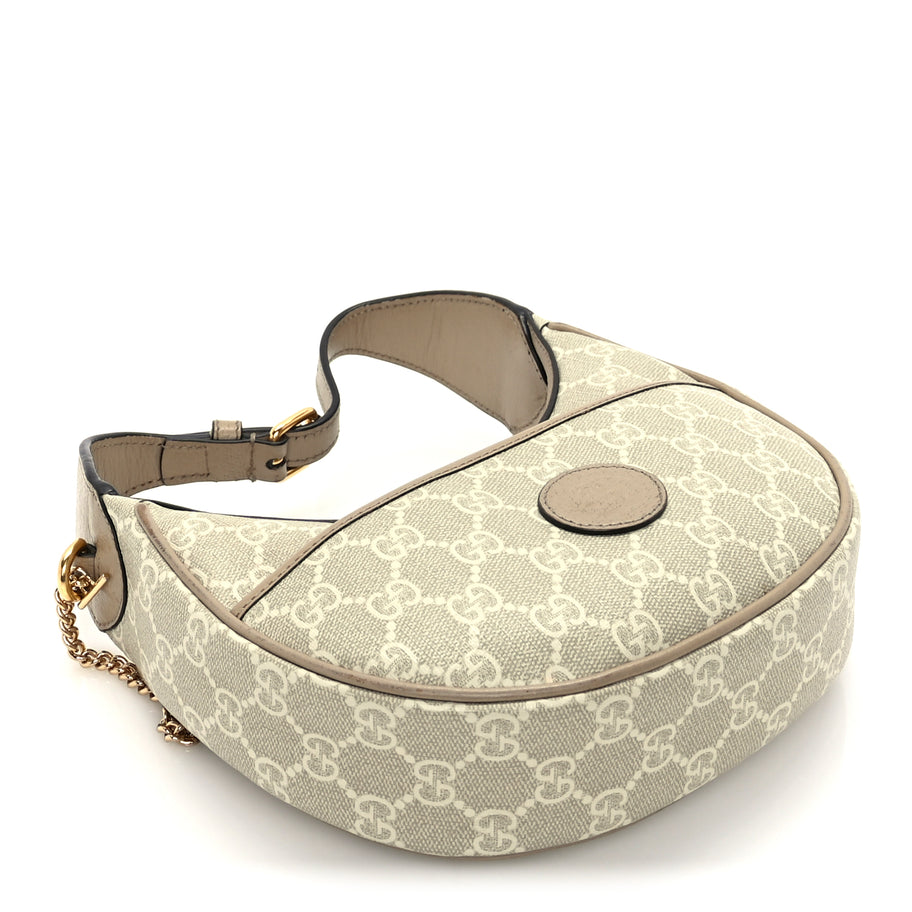 Gucci GG Supreme Monogram Textured Dollar Calfskin Mini Retro Interlocking G Half Moon Bag Beige Mystic White Oatmeal Image 7