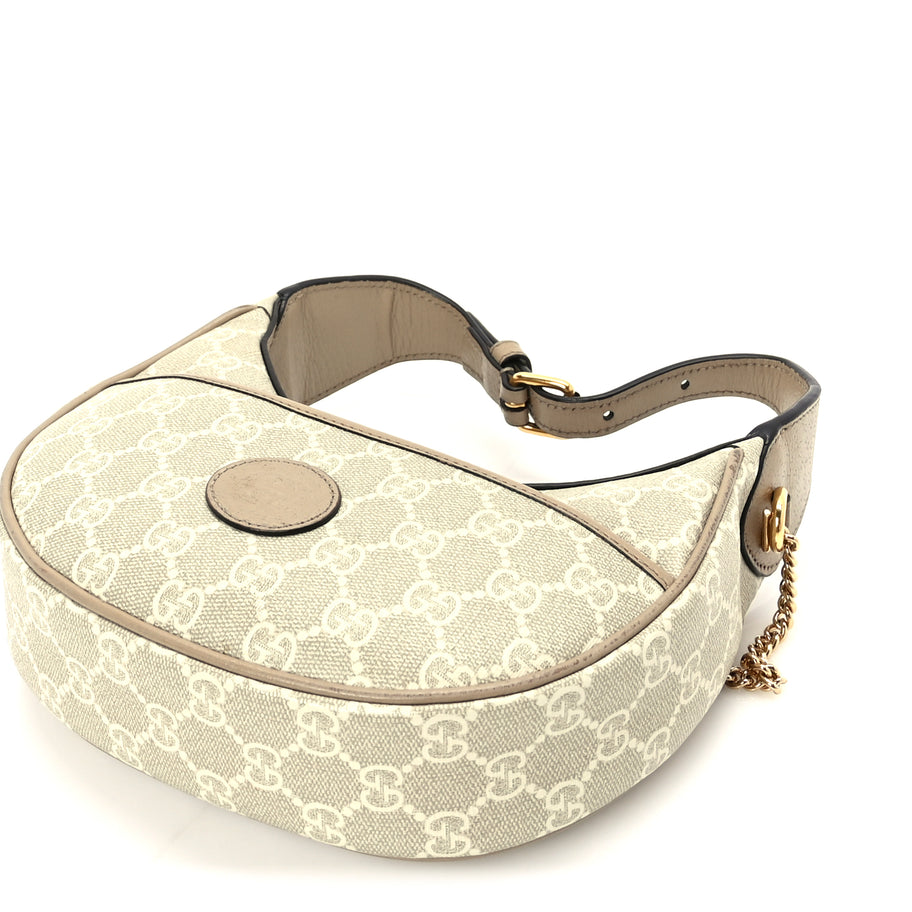 Gucci GG Supreme Monogram Textured Dollar Calfskin Mini Retro Interlocking G Half Moon Bag Beige Mystic White Oatmeal Image 8