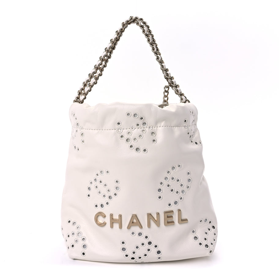 Chanel Shiny Calfskin Eyelet Mini Chanel 22  White Image 1