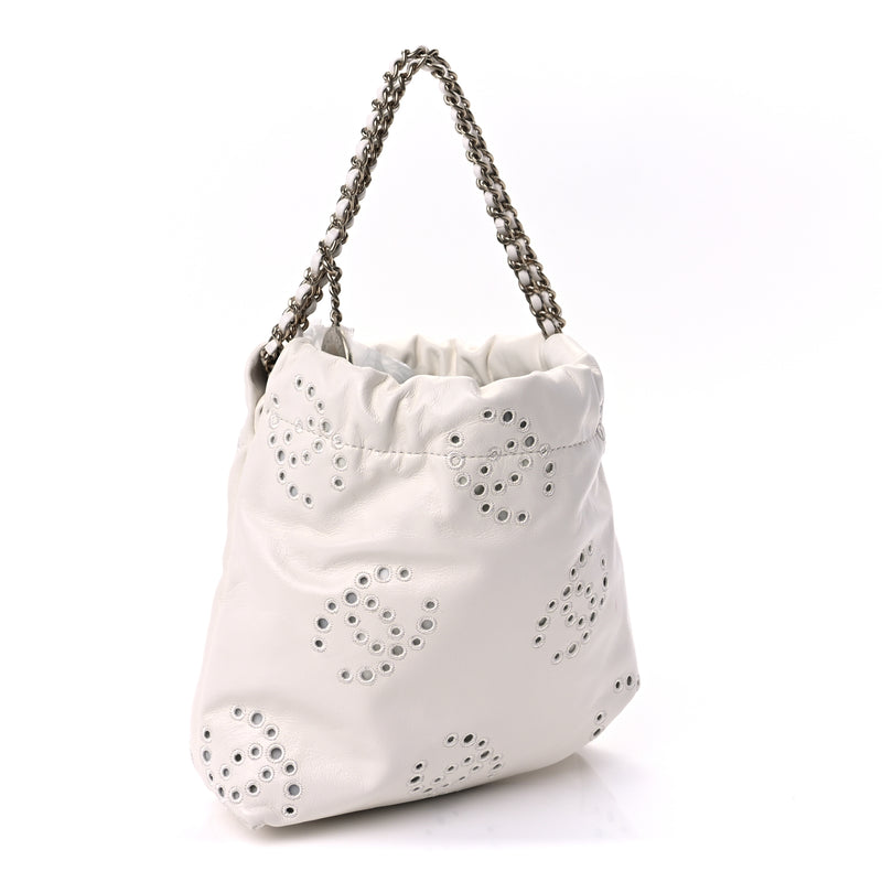  Chanel Shiny Calfskin Eyelet Mini Chanel 22  White