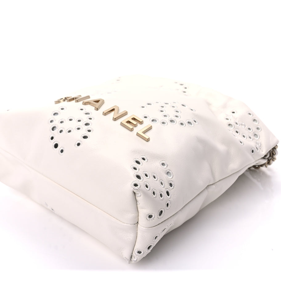 Chanel Shiny Calfskin Eyelet Mini Chanel 22  White Image 7