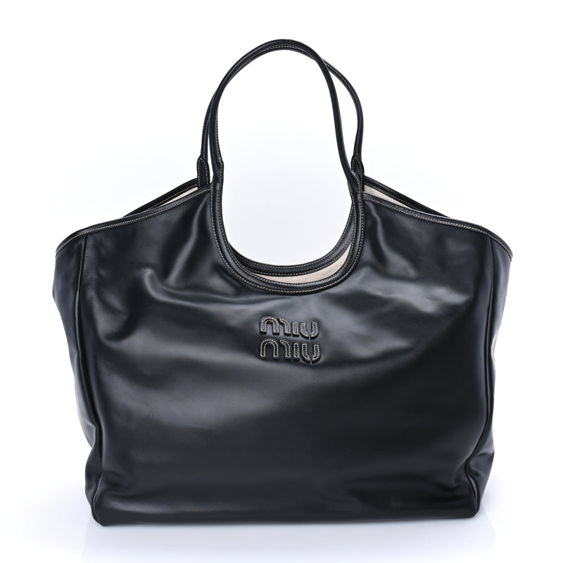  Miu Miu Nappa Large Ivy Tote Bag  Black