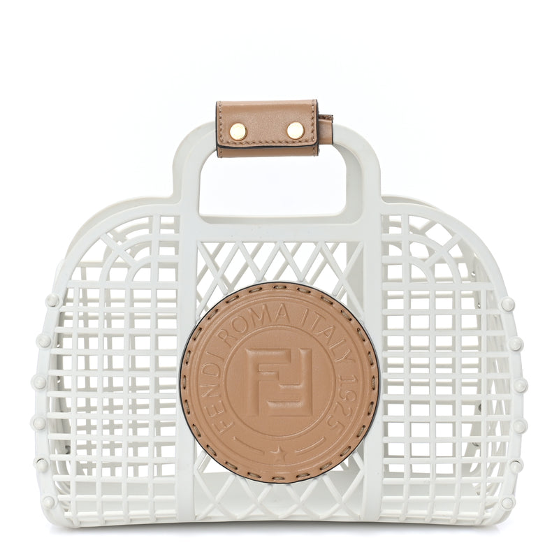  Fendi Recycled Plastic Vitello Liberty Matte Small Fendi Basket  White Ice Miele Scuro