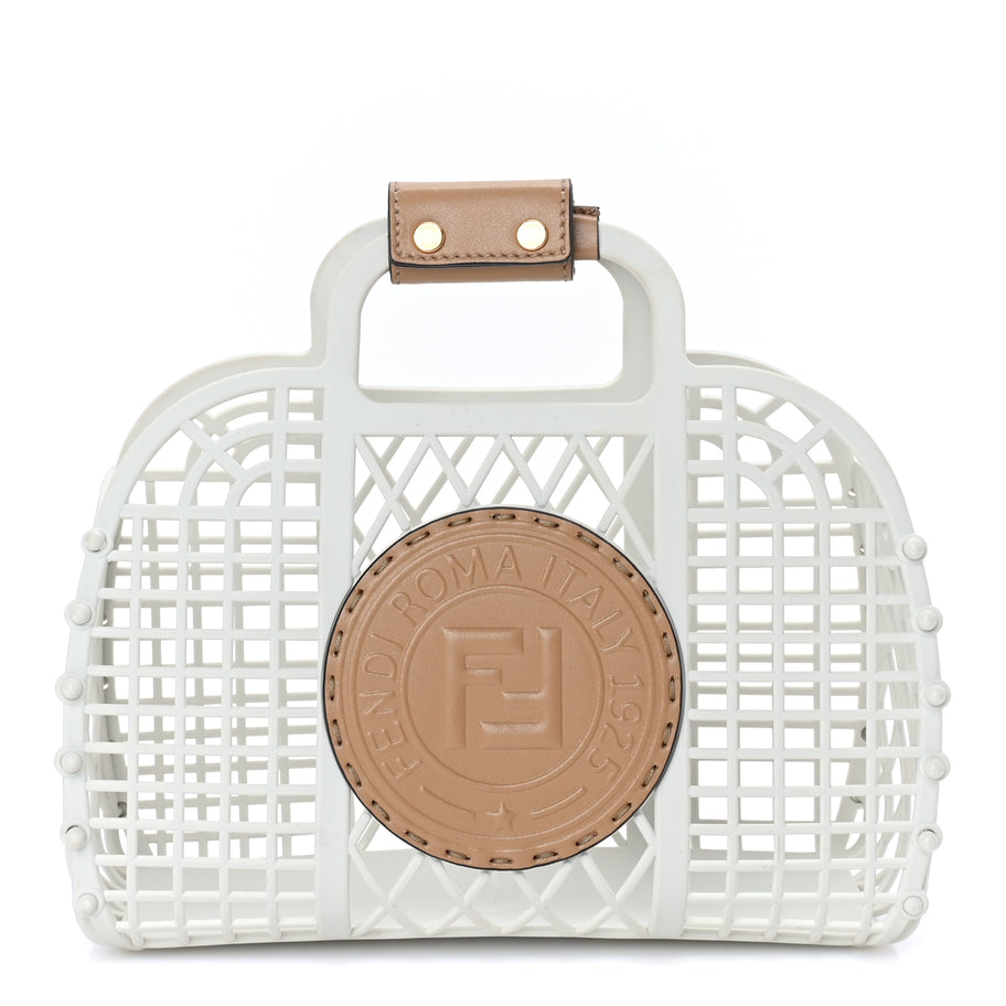 Fendi Recycled Plastic Vitello Liberty Matte Small Fendi Basket  White Ice Miele Scuro Image 1