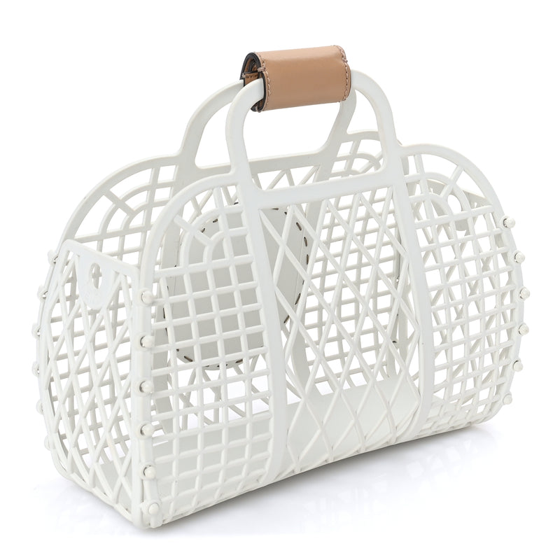  Fendi Recycled Plastic Vitello Liberty Matte Small Fendi Basket  White Ice Miele Scuro