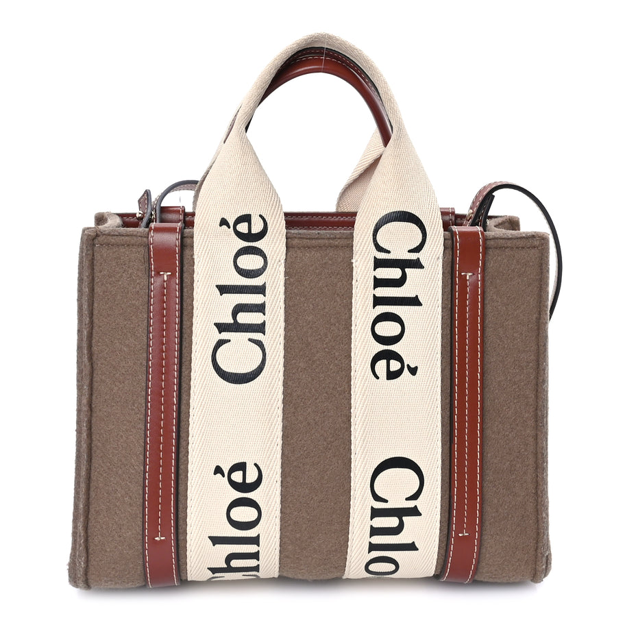 Chloe Felt Calfskin Small Woody Ribbon Tote Light Brown Image 1