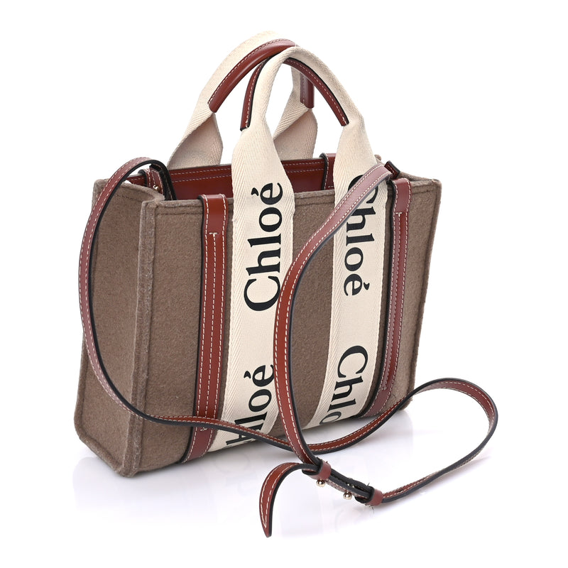  Chloe Felt Calfskin Small Woody Ribbon Tote Light Brown