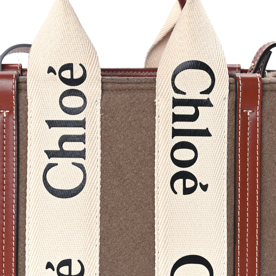 Chloe Felt Calfskin Small Woody Ribbon Tote Light Brown Image 6
