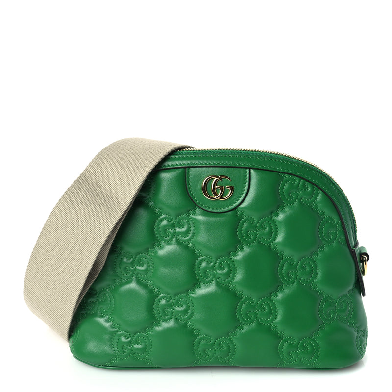 Gucci Calfskin GG Matelasse Small Dome Shoulder Bag Green Natural