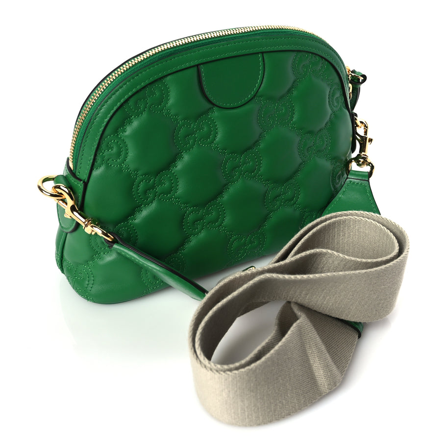 Gucci Calfskin GG Matelasse Small Dome Shoulder Bag Green Natural Image 2