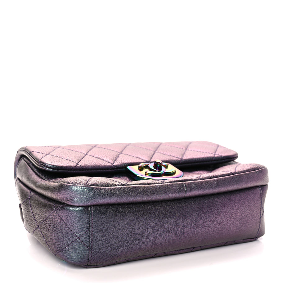 Chanel Iridescent Goatskin Quilted Small Double Carry Waist Chain Flap Purple Image 3