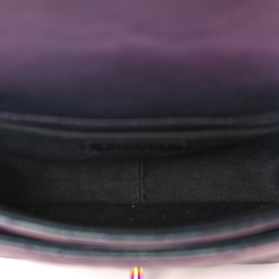 Chanel Iridescent Goatskin Quilted Small Double Carry Waist Chain Flap Purple Image 4