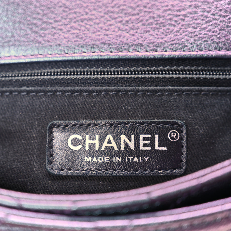 Chanel Iridescent Goatskin Quilted Small Double Carry Waist Chain Flap Purple Image 5