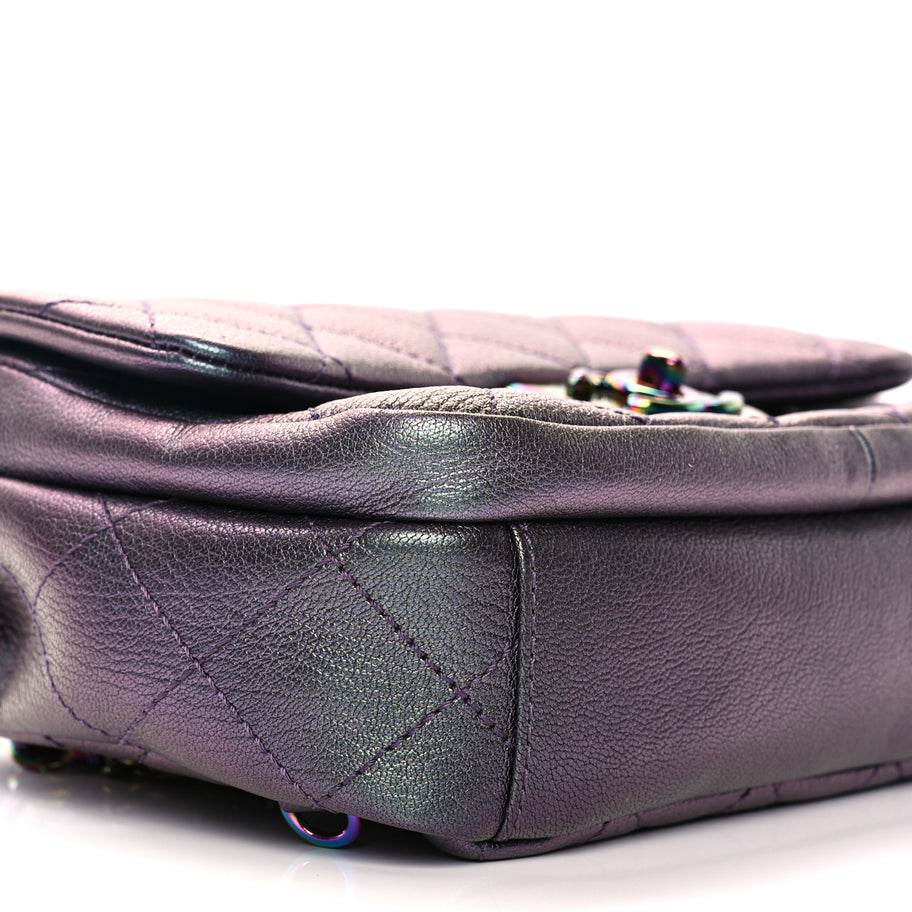 Chanel Iridescent Goatskin Quilted Small Double Carry Waist Chain Flap Purple Image 8