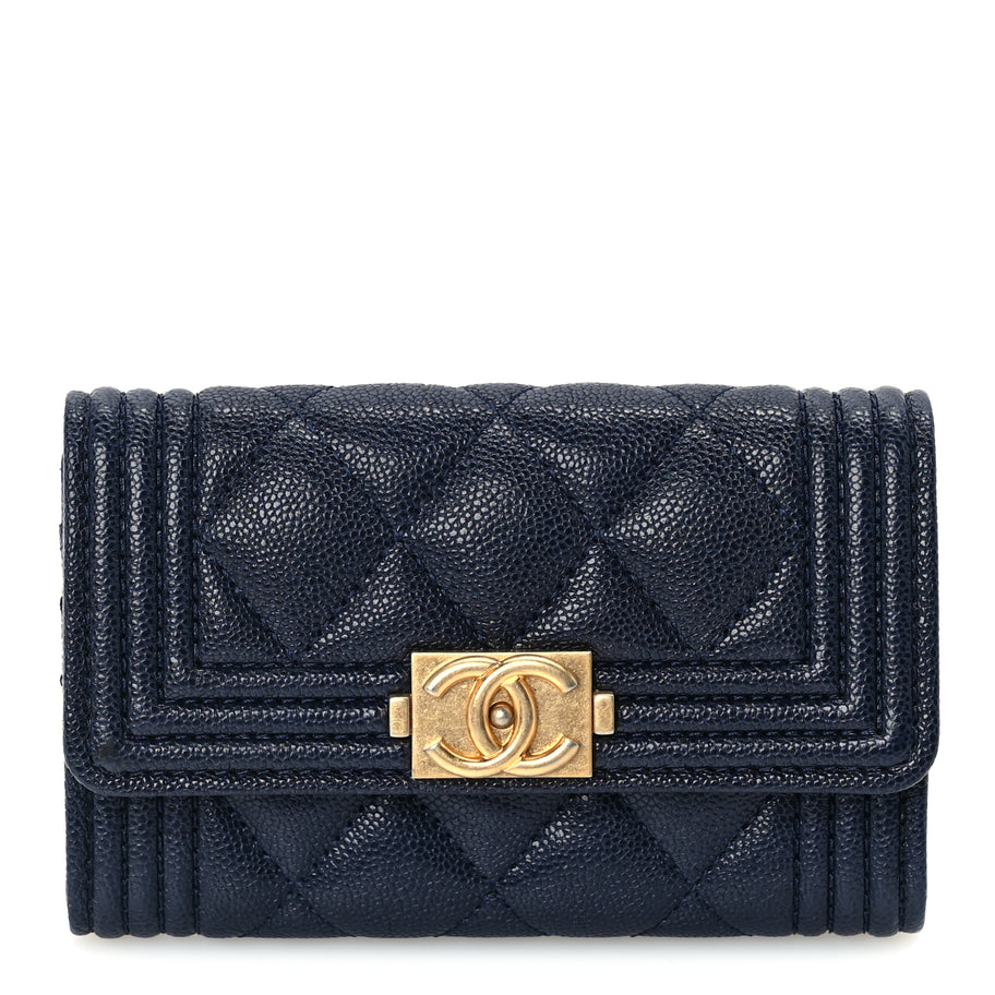 Chanel Caviar Quilted Boy Flap Card Holder Navy Image 1