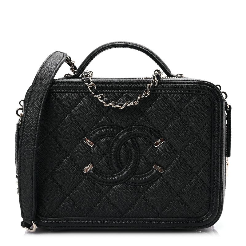  Chanel Caviar Quilted Small CC Filigree Vanity Case Black