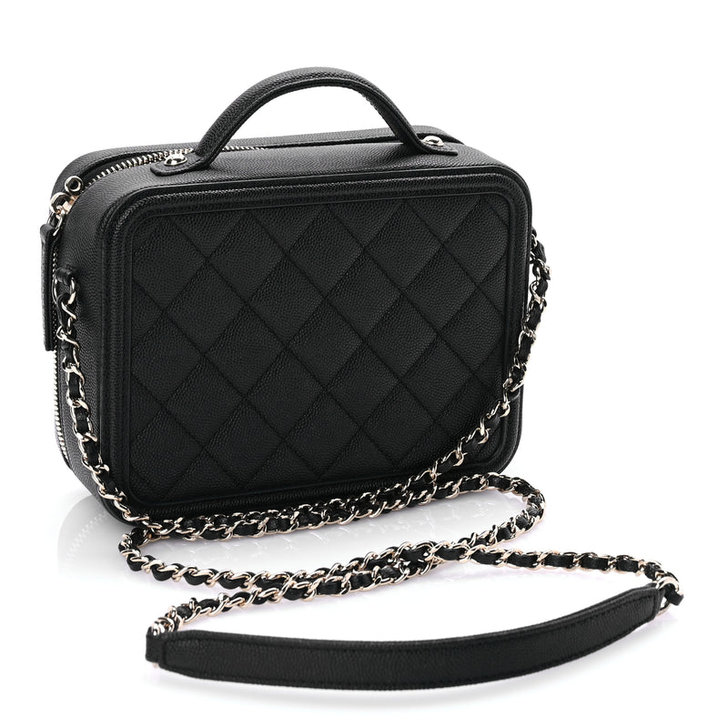  Chanel Caviar Quilted Small CC Filigree Vanity Case Black