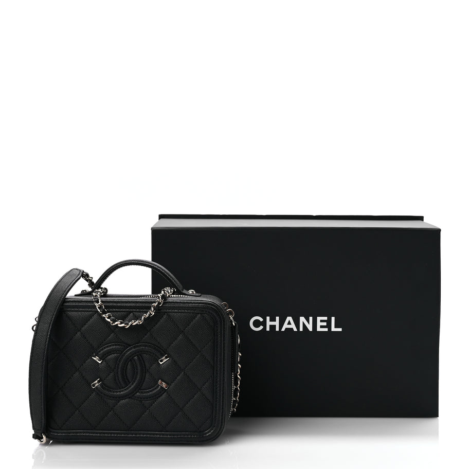 Chanel Caviar Quilted Small CC Filigree Vanity Case Black Image 10