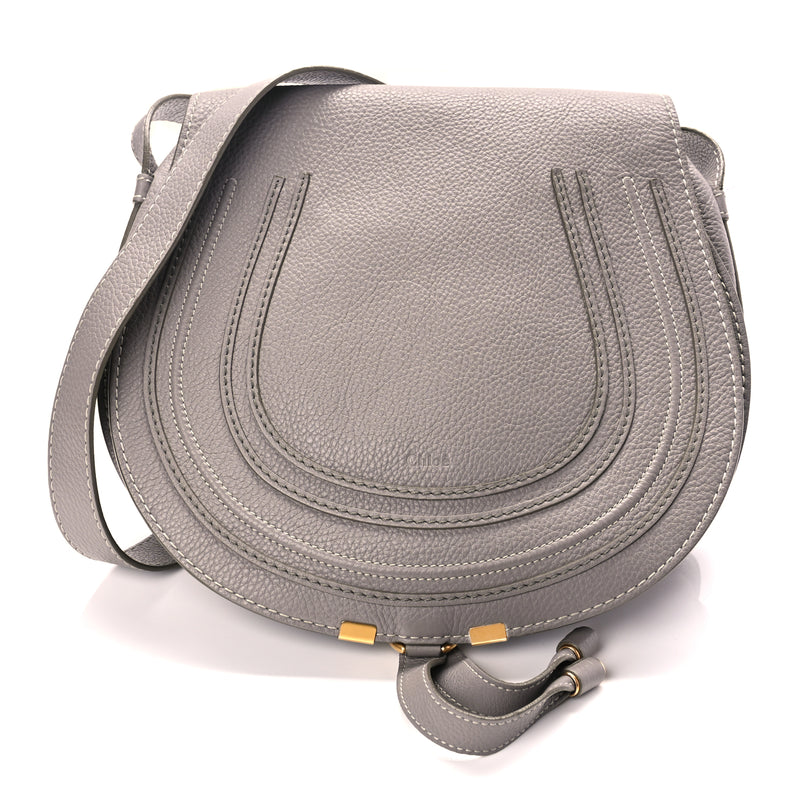  Chloe Grained Calfskin Medium Marcie Saddle Bag Cashmere Grey