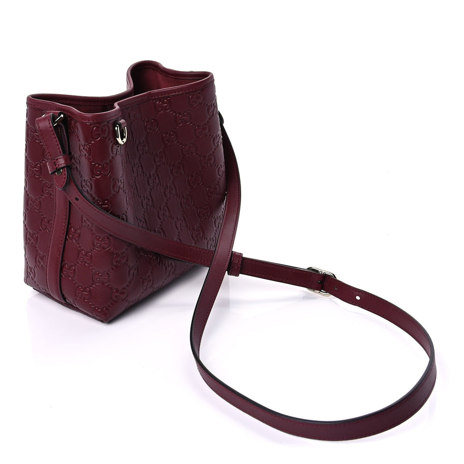 Gucci GG Calfskin Embossed Emblem Small Bucket Bag Rosso Ancora Red Image 2