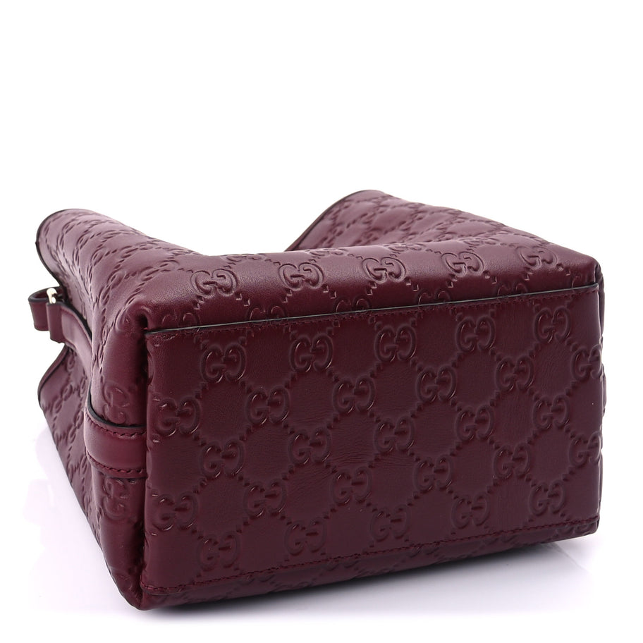 Gucci GG Calfskin Embossed Emblem Small Bucket Bag Rosso Ancora Red Image 3