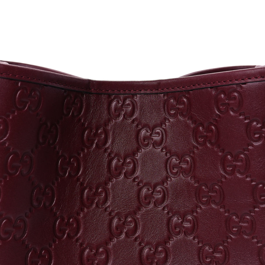 Gucci GG Calfskin Embossed Emblem Small Bucket Bag Rosso Ancora Red Image 6