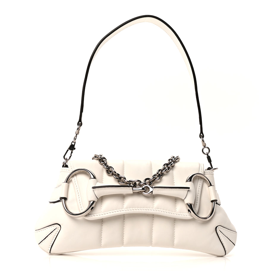 Gucci Nappa Vertical Matelasse Small Maxi Horsebit Chain Shoulder Bag Great White Image 1