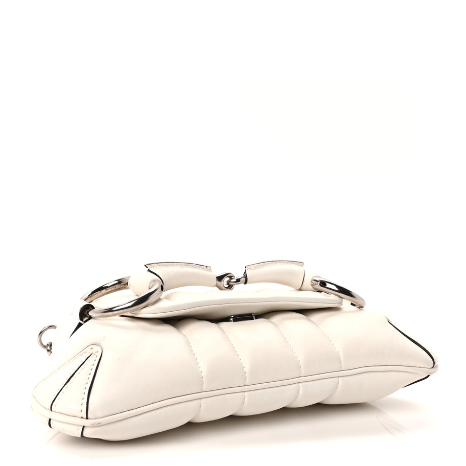 Gucci Nappa Vertical Matelasse Small Maxi Horsebit Chain Shoulder Bag Great White Image 3