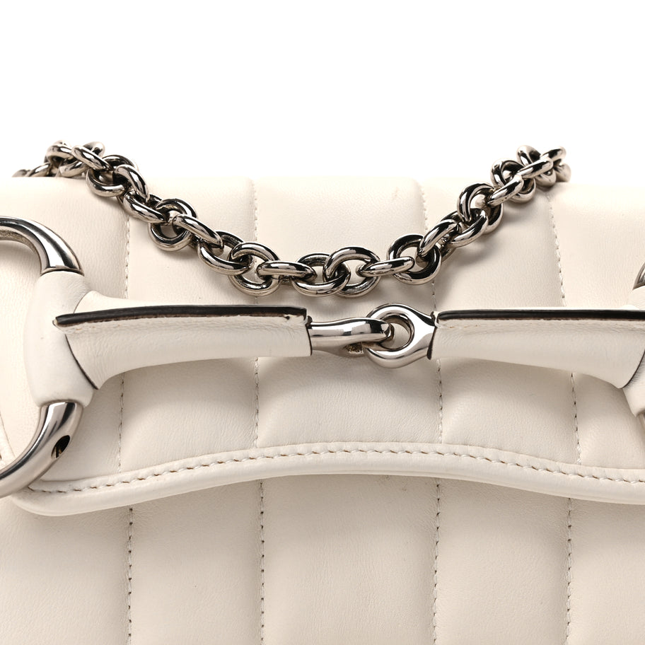Gucci Nappa Vertical Matelasse Small Maxi Horsebit Chain Shoulder Bag Great White Image 6