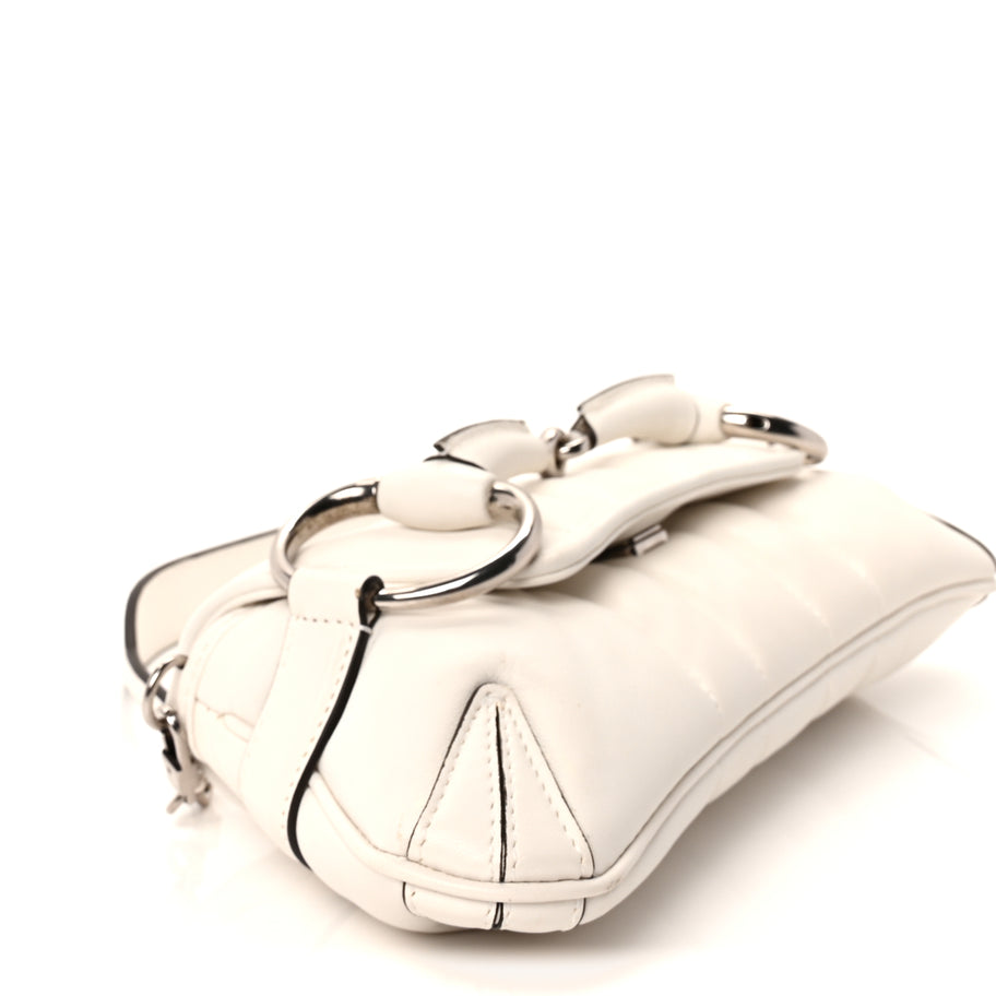 Gucci Nappa Vertical Matelasse Small Maxi Horsebit Chain Shoulder Bag Great White Image 7