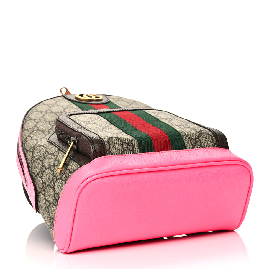 Gucci GG Supreme Monogram Textured Dollar Calfskin Web Small Ophidia Day Backpack Beige Ebony Fluorescent Fuchsia Image 3