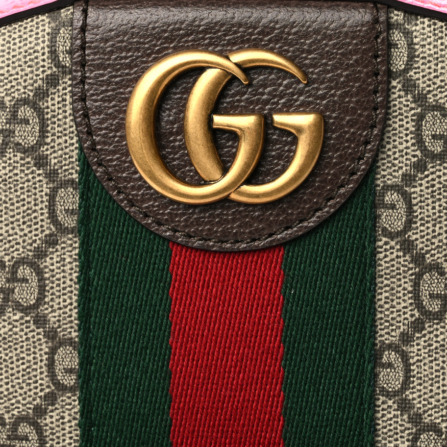 Gucci GG Supreme Monogram Textured Dollar Calfskin Web Small Ophidia Day Backpack Beige Ebony Fluorescent Fuchsia Image 6