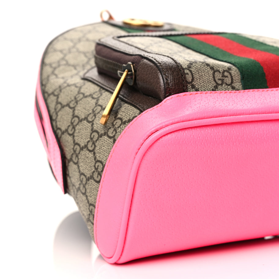 Gucci GG Supreme Monogram Textured Dollar Calfskin Web Small Ophidia Day Backpack Beige Ebony Fluorescent Fuchsia Image 7