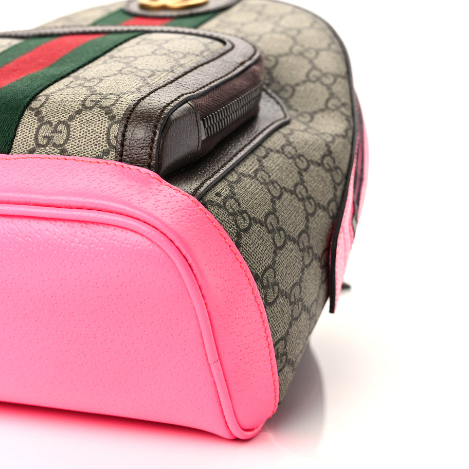 Gucci GG Supreme Monogram Textured Dollar Calfskin Web Small Ophidia Day Backpack Beige Ebony Fluorescent Fuchsia Image 8