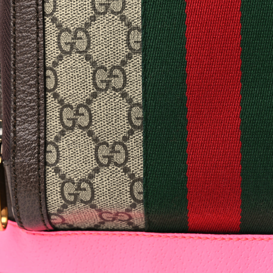 Gucci GG Supreme Monogram Textured Dollar Calfskin Web Small Ophidia Day Backpack Beige Ebony Fluorescent Fuchsia Image 9