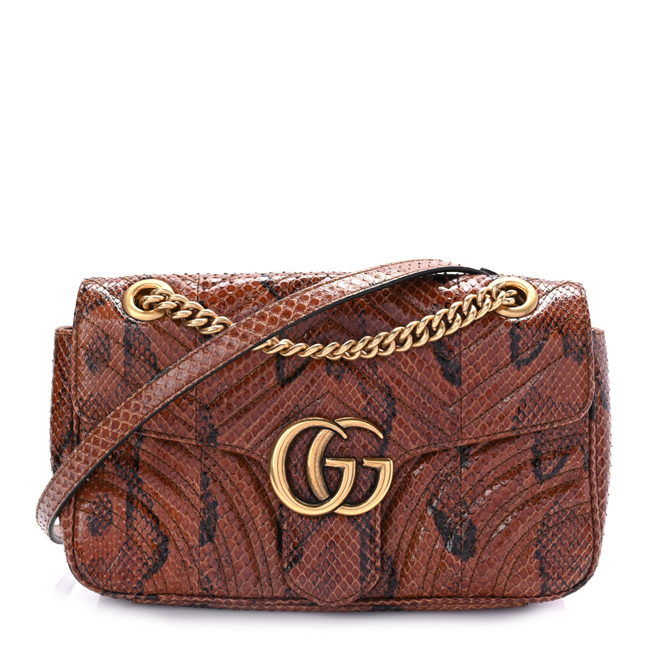 Gucci Snakeskin Matelasse Small GG Marmont Shoulder Bag Brown Image 1