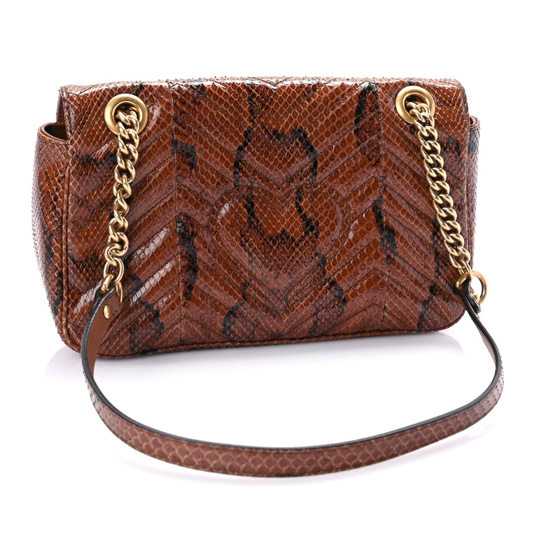  Gucci Snakeskin Matelasse Small GG Marmont Shoulder Bag Brown