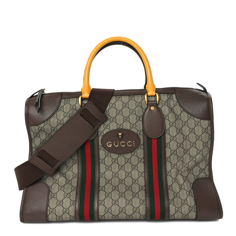  Gucci Soft GG Supreme Monogram Web Neo Vintage Duffle Bag Beige New Acero Crop