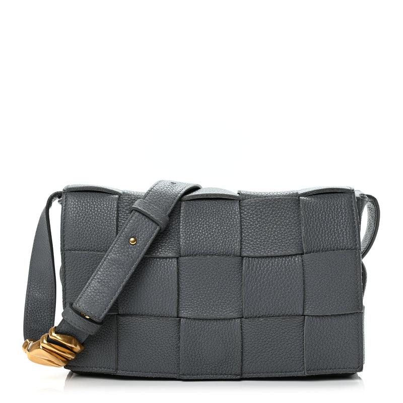  Bottega Veneta Grained Calfskin Maxi Intrecciato Cassette Crossbody Bag Thunder