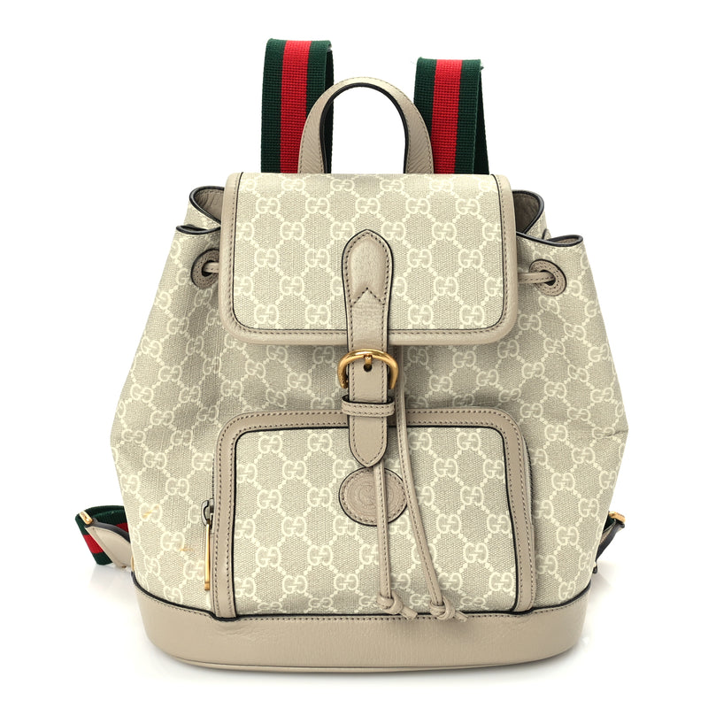  Gucci GG Supreme Monogram Azalea Calfskin Retro Interlocking G Buckle Backpack Beige Mystic White