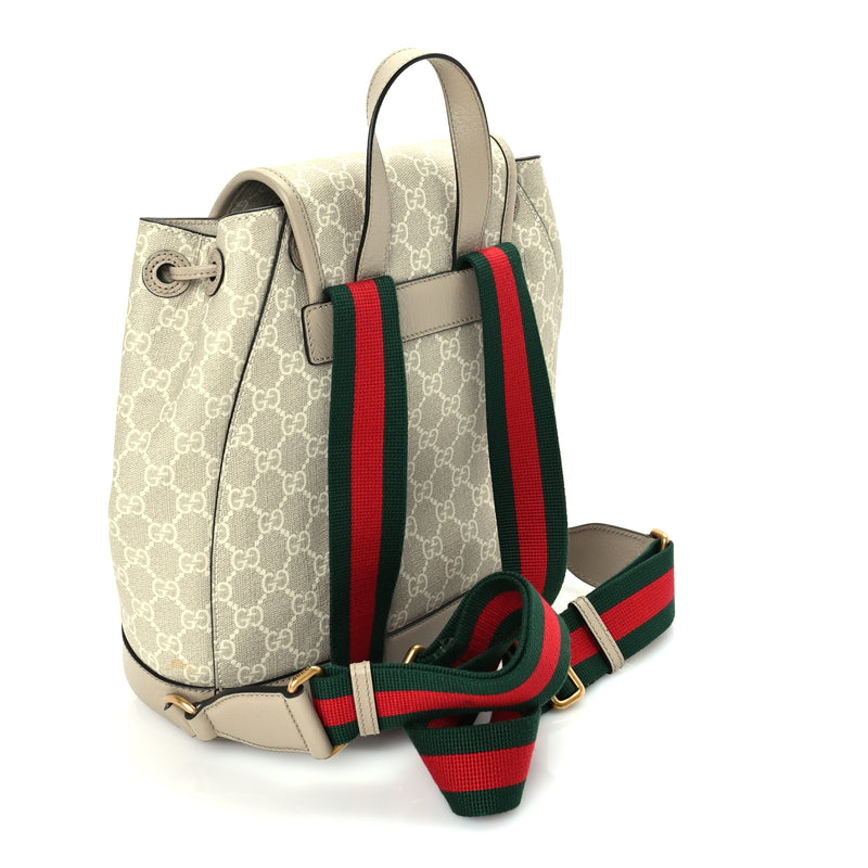  Gucci GG Supreme Monogram Azalea Calfskin Retro Interlocking G Buckle Backpack Beige Mystic White