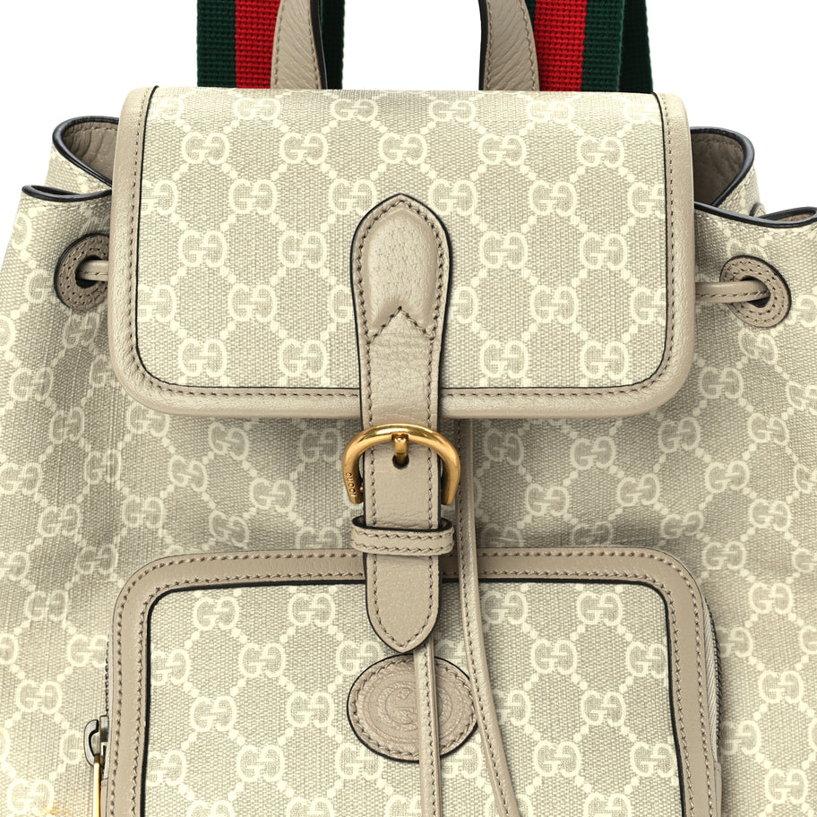 Gucci GG Supreme Monogram Azalea Calfskin Retro Interlocking G Buckle Backpack Beige Mystic White Image 6
