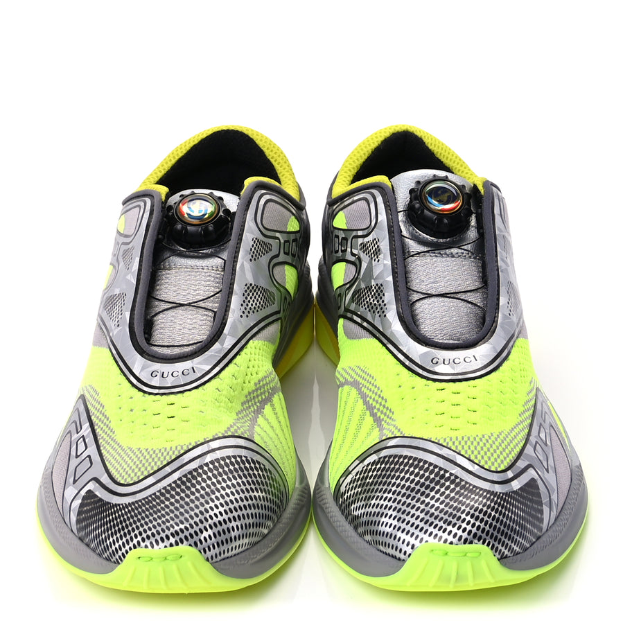 Gucci Fabric Mens Ultrapace R Mid Top Sneakers 7.5 Grey Neon Yellow Silver Loess Image 3